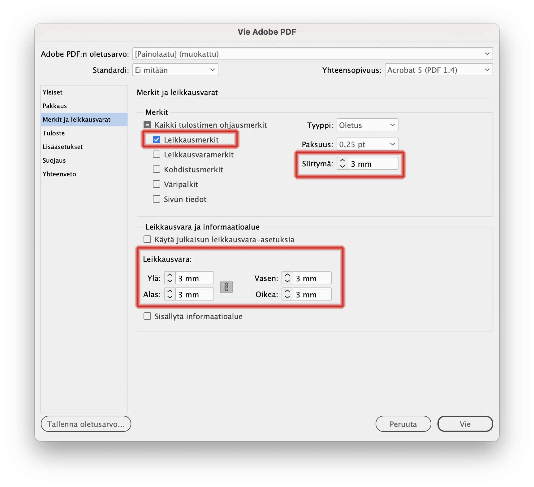 PDF export settings with bleed in InDesign