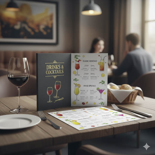 Drink menu folded A5 4-page