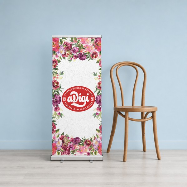 Mini rollup 40×120 cm – compact display stand Roll-up banner 60×200 cm – narrow display stand printed – portable display stand for trade shows | aDigi Print Helsinki