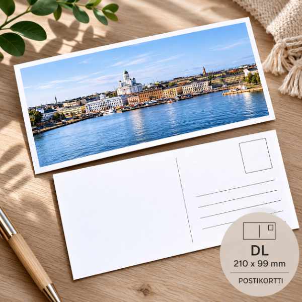 Postikortti 99 × 210 mm (DL-koko) painettuna – persoonallinen postituskortti | aDigi Painotalo Helsinki