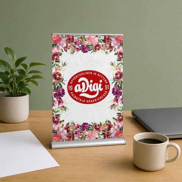Tabletop Roll-Up A3 Tabletop Roll-Up A3 printed – portable display stand for trade shows | aDigi Print Helsinki