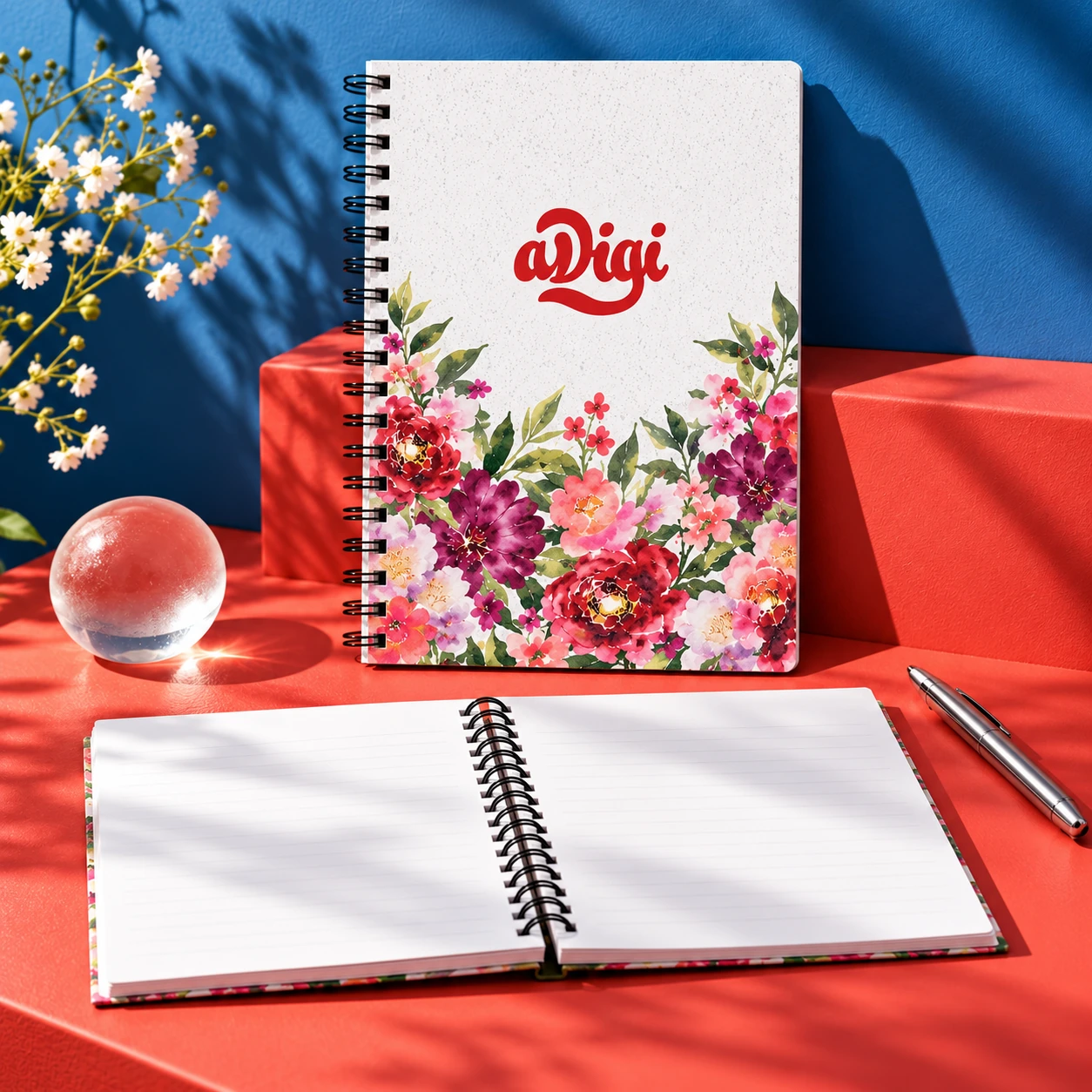 Wire-bound notebook with a custom printed cover