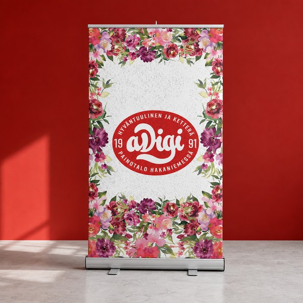 Roll-up banner 120×200 cm – impressive campaign size printed – portable display stand for trade shows | aDigi Print Helsinki