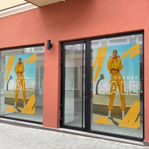 Window Stickers on shop windows with summer sale poster