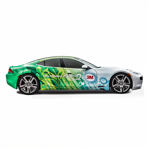 Cast Film 3M Green and navy blue branded car with Cast White 3M