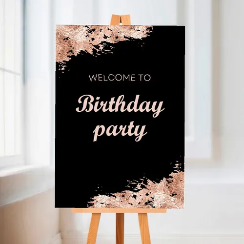 Birthday event sign Birthday event sign featuring a black phone with flowers at the corners.