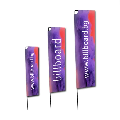 Purple Beach flags square. Lilavi kvadratni plazhni znamena