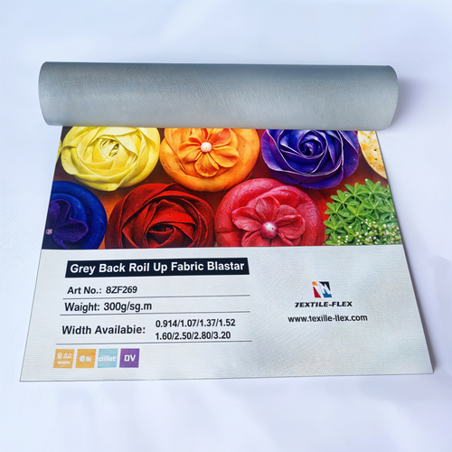 Grey back textile banner. Tekstilen baner sas siva zadna chast