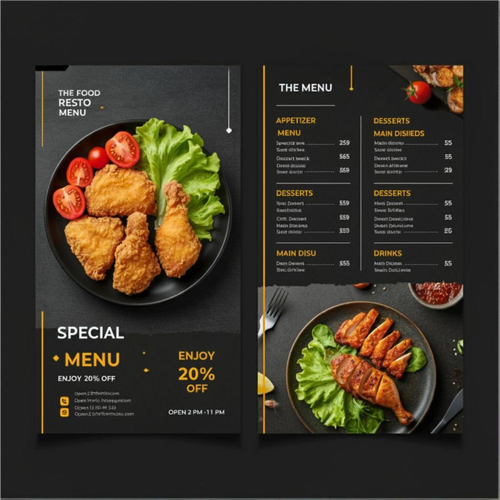Black folded menu Cherno sganato menyu