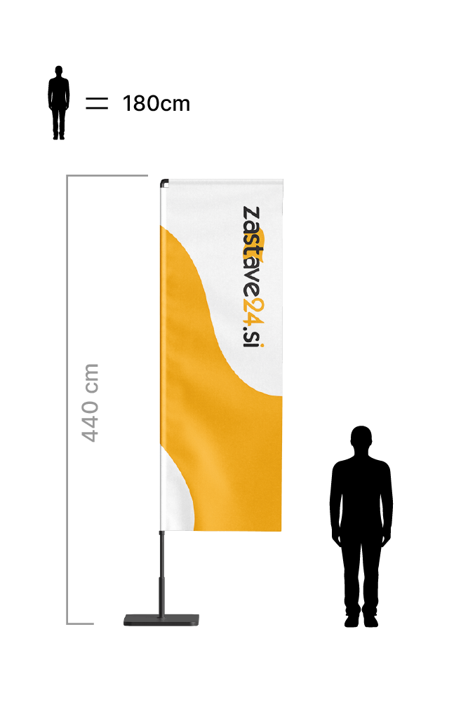 Pravokotni beachflag L – višina: 440 cm Pravokotna reklamna beachflag zastava velikosti L