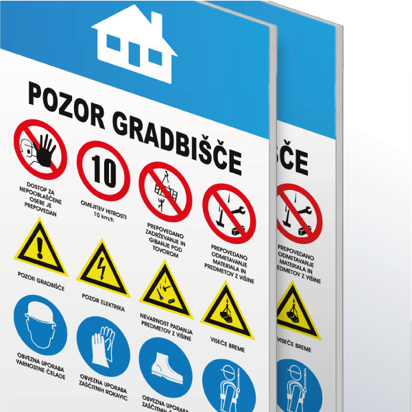 Tabla opozorilni znaki za gradbišče