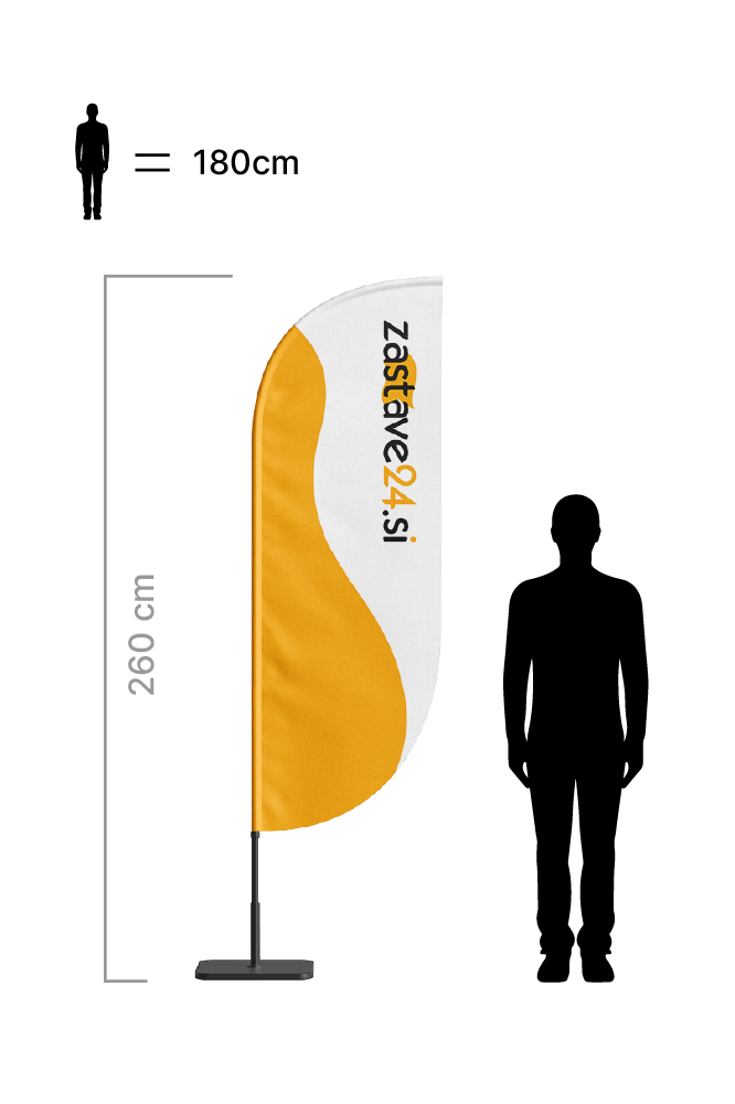 reklamna beachflag zastava v obliki konveksnega jadra višine 260 cm