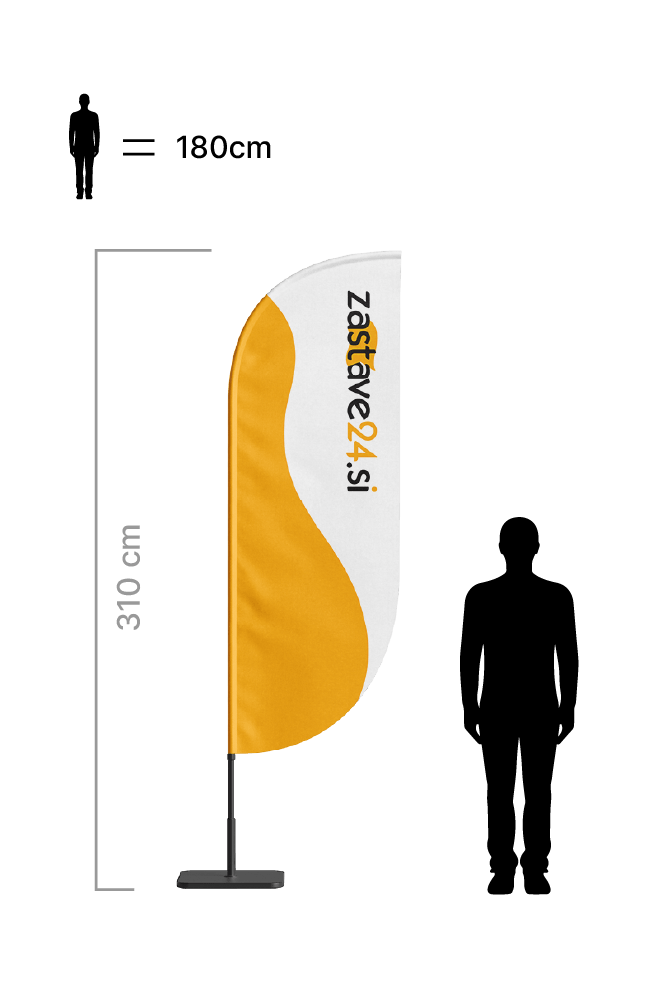 reklamna beachflag zastava v obliki konveksnega jadra višine 310 cm