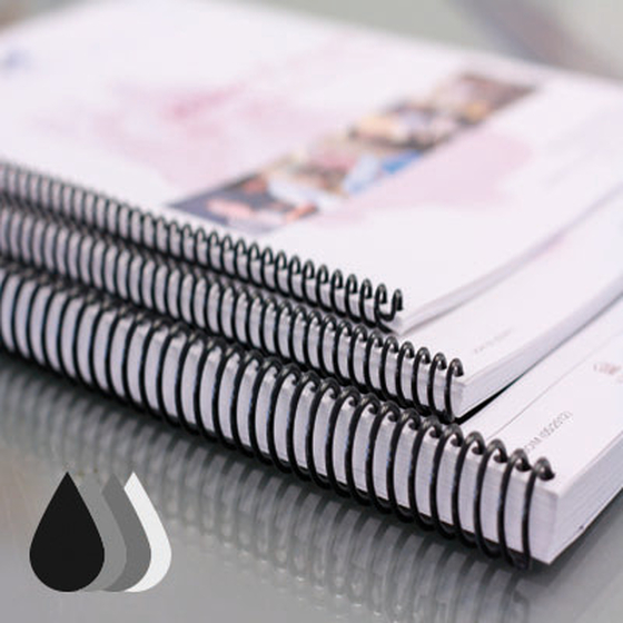 Calculadora de impresión de catálogos y manuales en B/N en wire-o y espiral