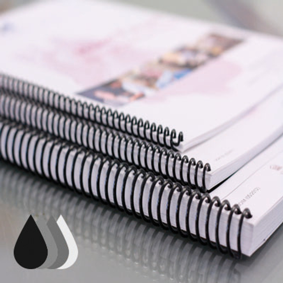 Calculadora de impresión de catálogos y manuales en B/N en wire-o y espiral