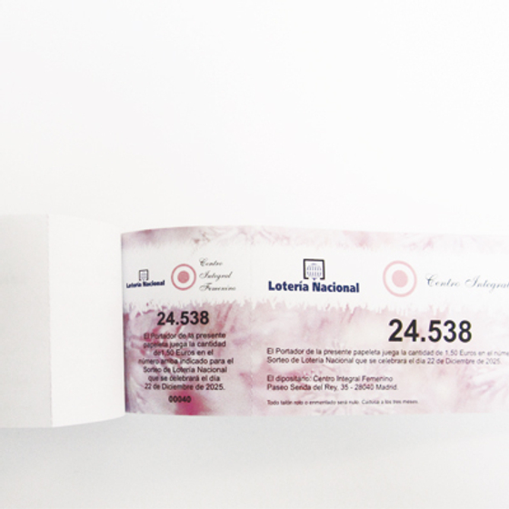 Talonari de rifes, loteria i entrades a una cara a color 21x7 cm.