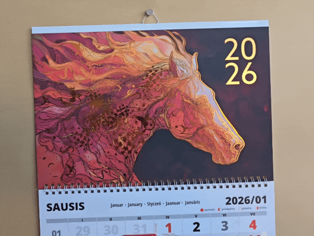 2026 m. sieninis kalendorius "Arklio metai" folijuotu viršeliu 6