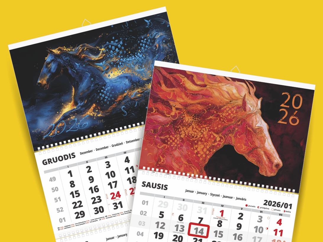 2026 m. sieninis kalendorius "Arklio metai" folijuotu viršeliu 5