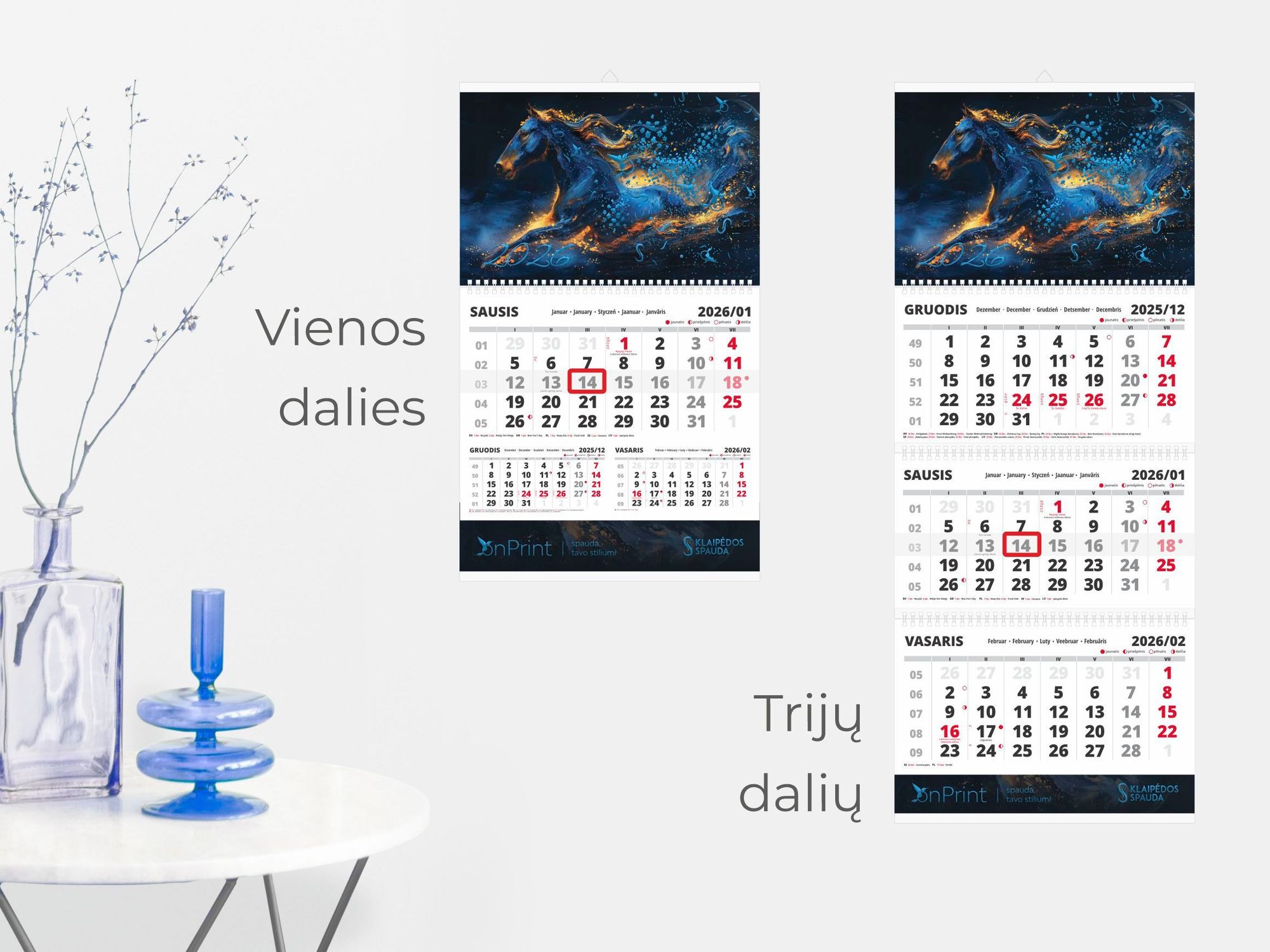2026 m. sieninis kalendorius "Arklio metai" folijuotu viršeliu 2