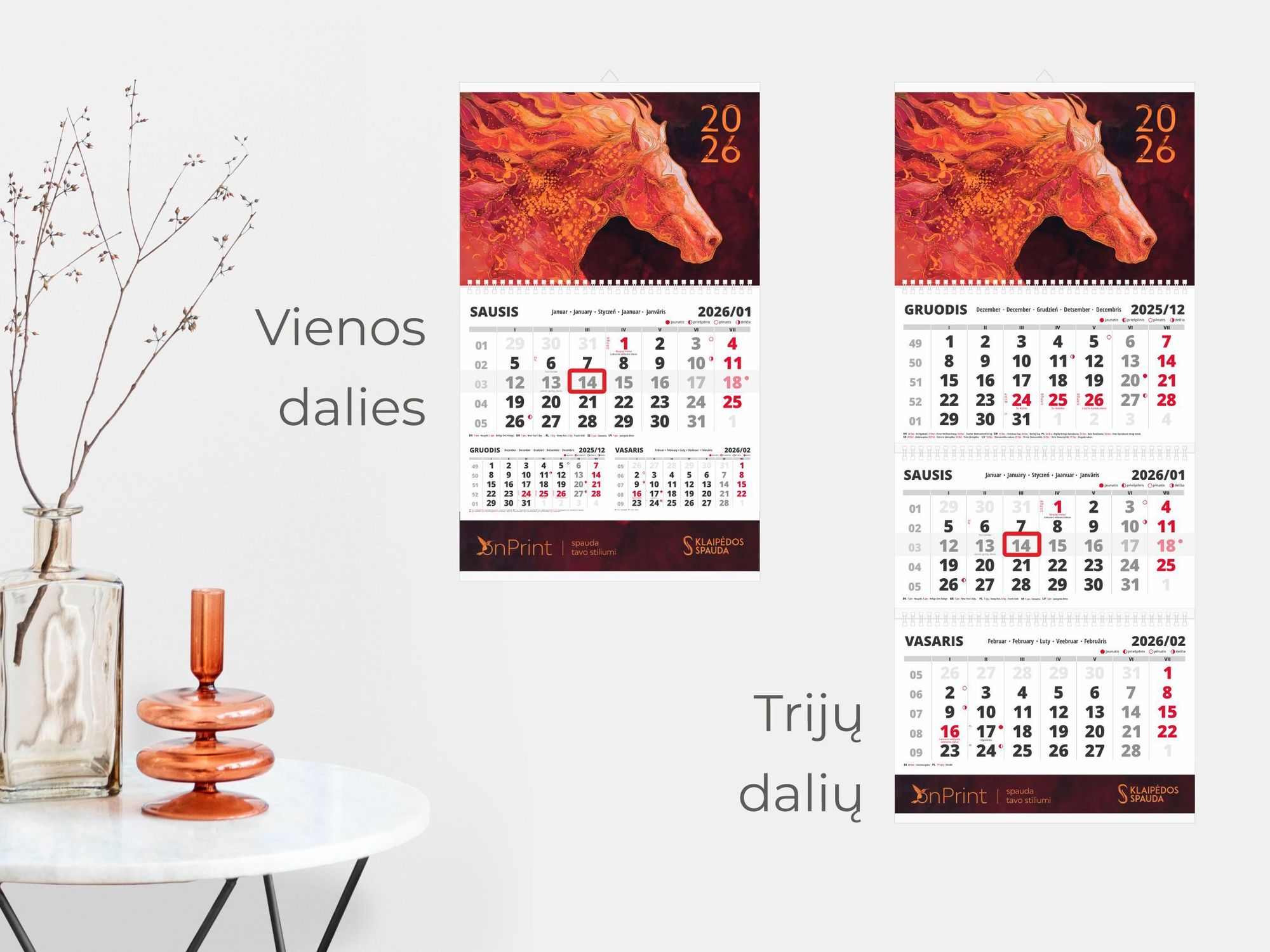 2026 m. sieninis kalendorius "Arklio metai" folijuotu viršeliu 1