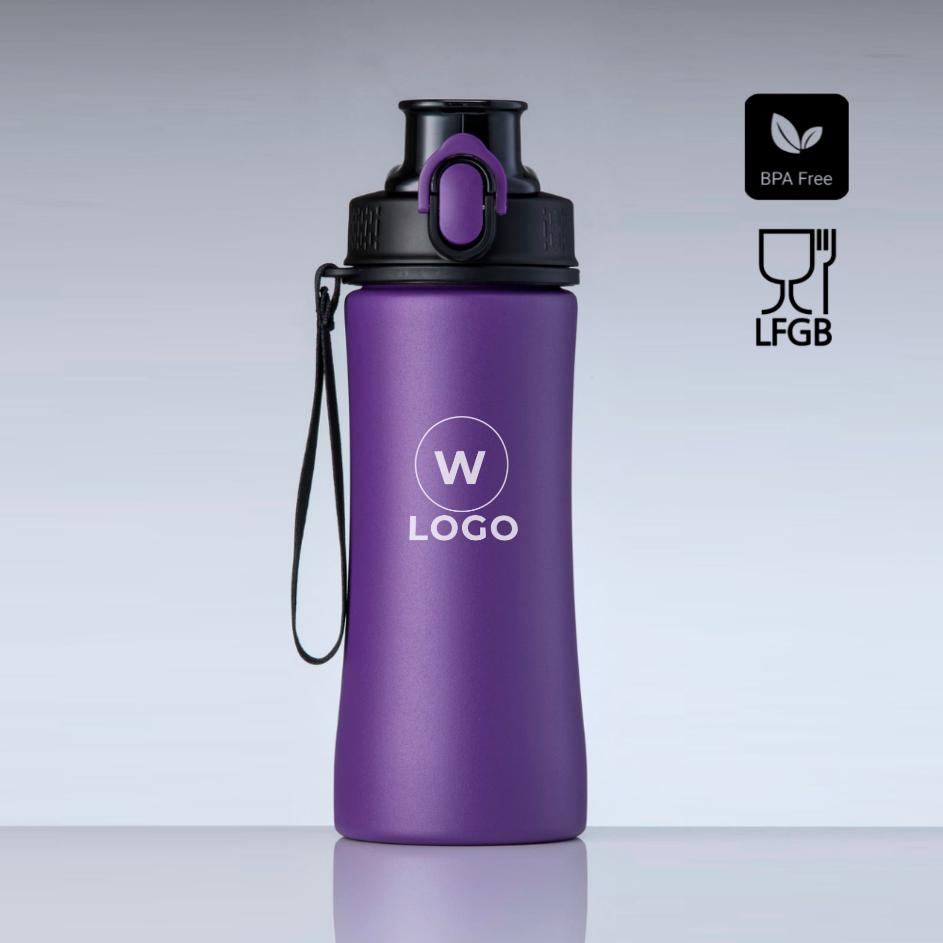 Violetinė kokybiška gertuvė su logotipu