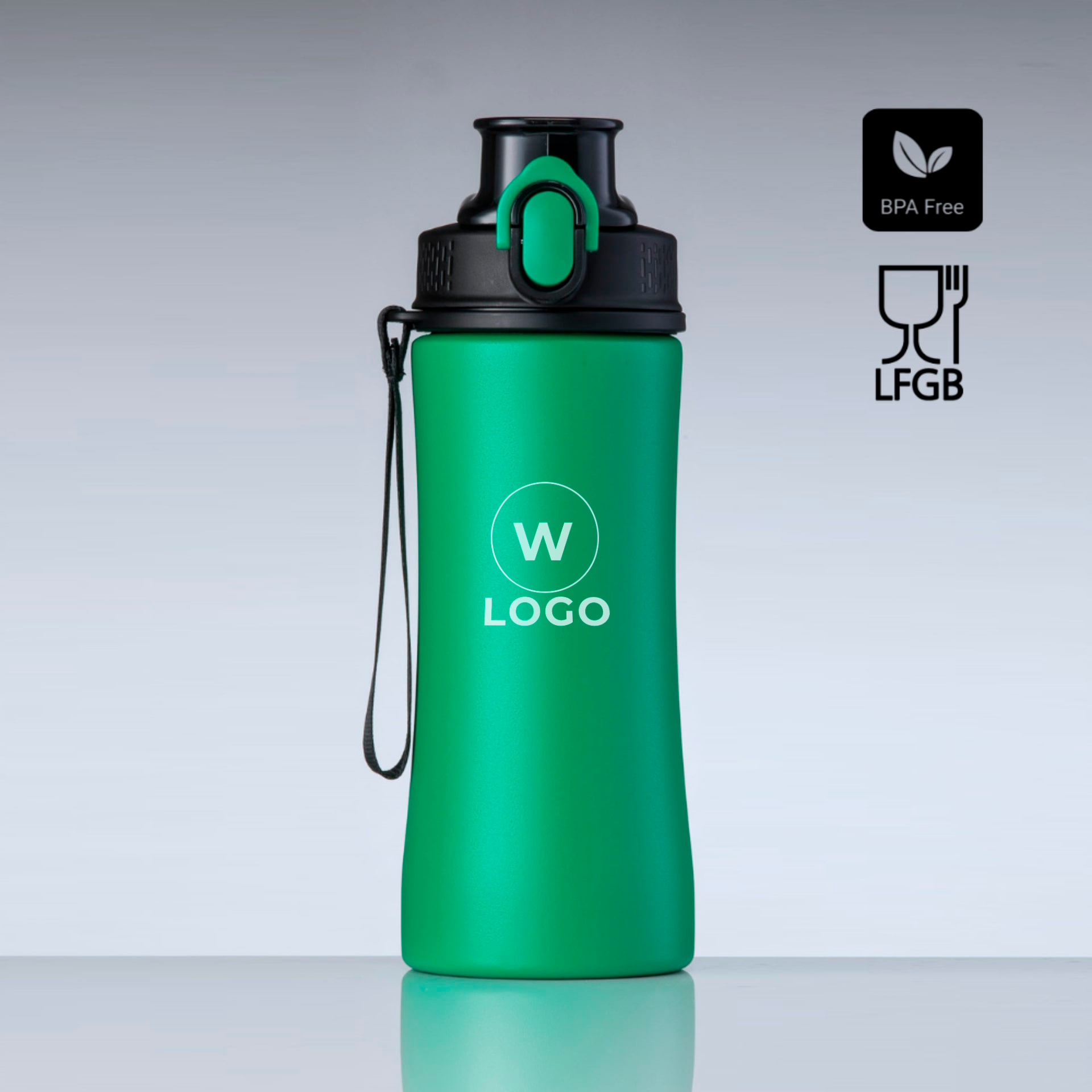 Žalia kokybiška gertuvė su logotipu