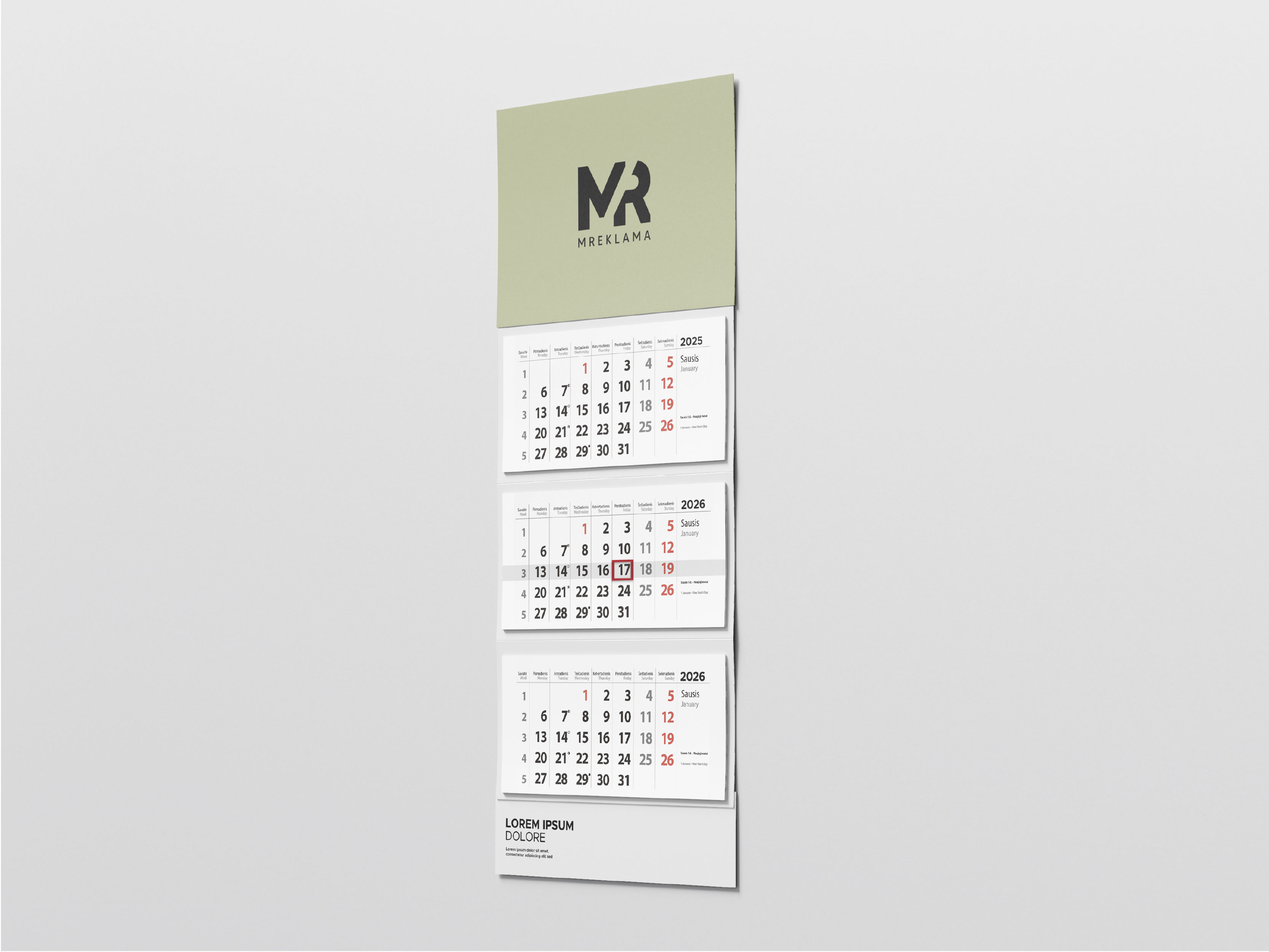 Three panel calendar