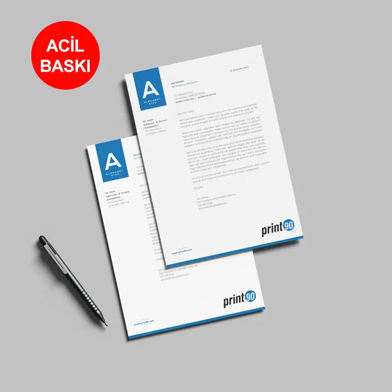 Acil Antetli Kağıt Baskısı (Az Adetli & Hızlı Teslimat)