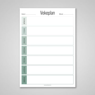 A5 vekeplan Farge Ukeplan