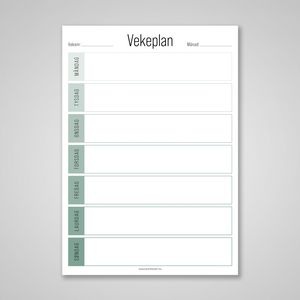 A5 vekeplan Farge Ukeplan