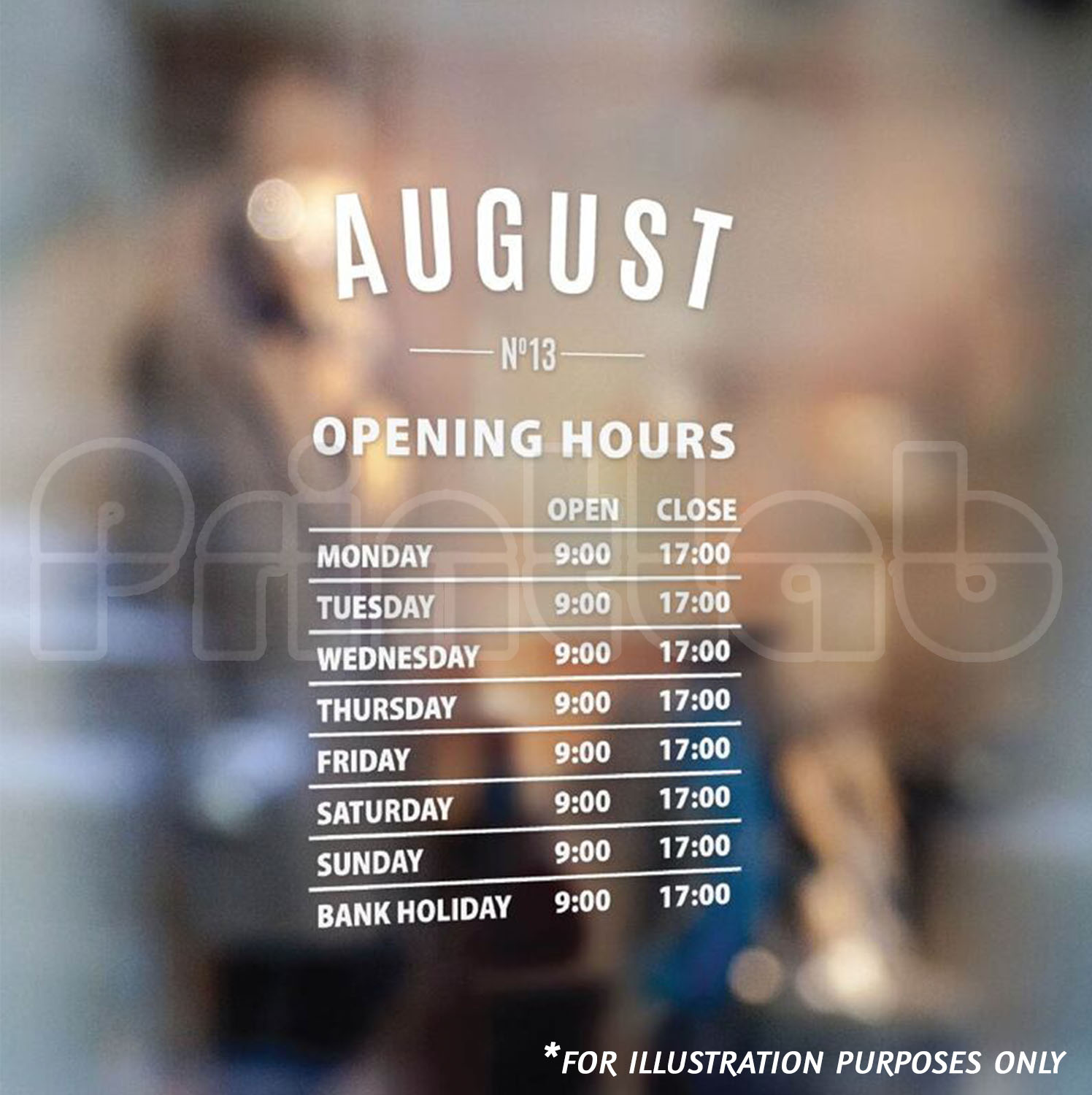 operating hour sticker printing