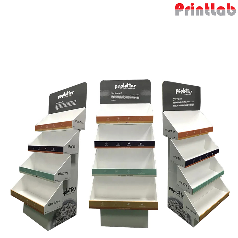 Paper Floor Display Shelf For Food Digital food display shelf printing