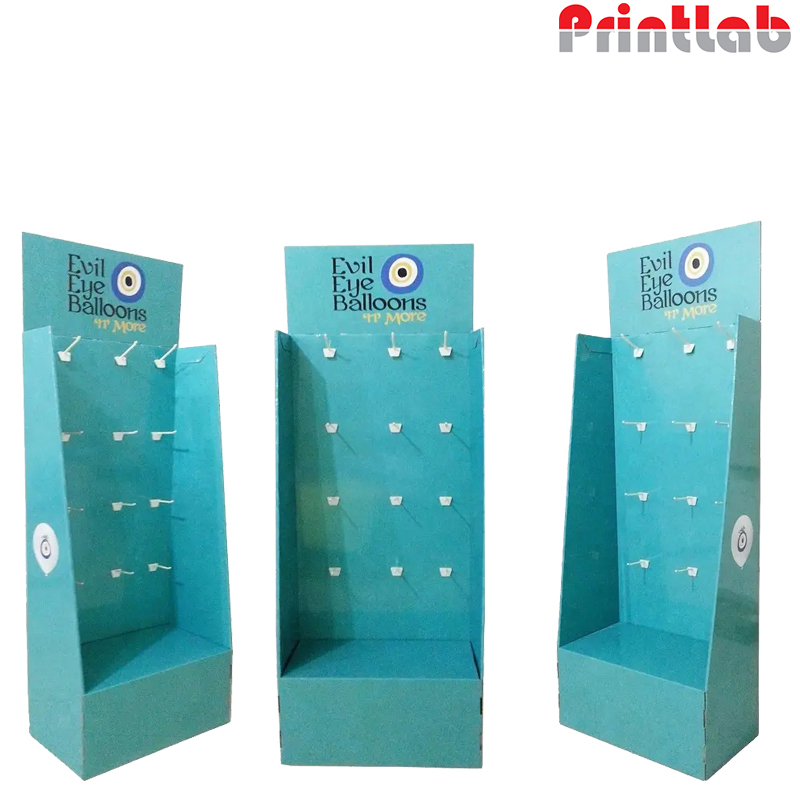 Retail Cardboard Floor Display Stand with Hooks Hanging Digital