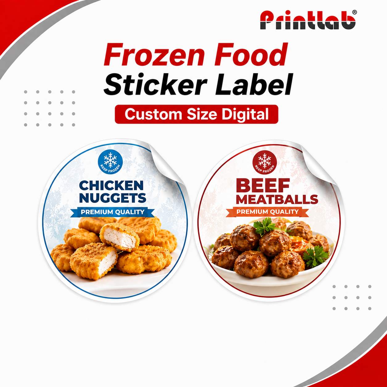 Frozen Food Sticker Label Custom Size Digital