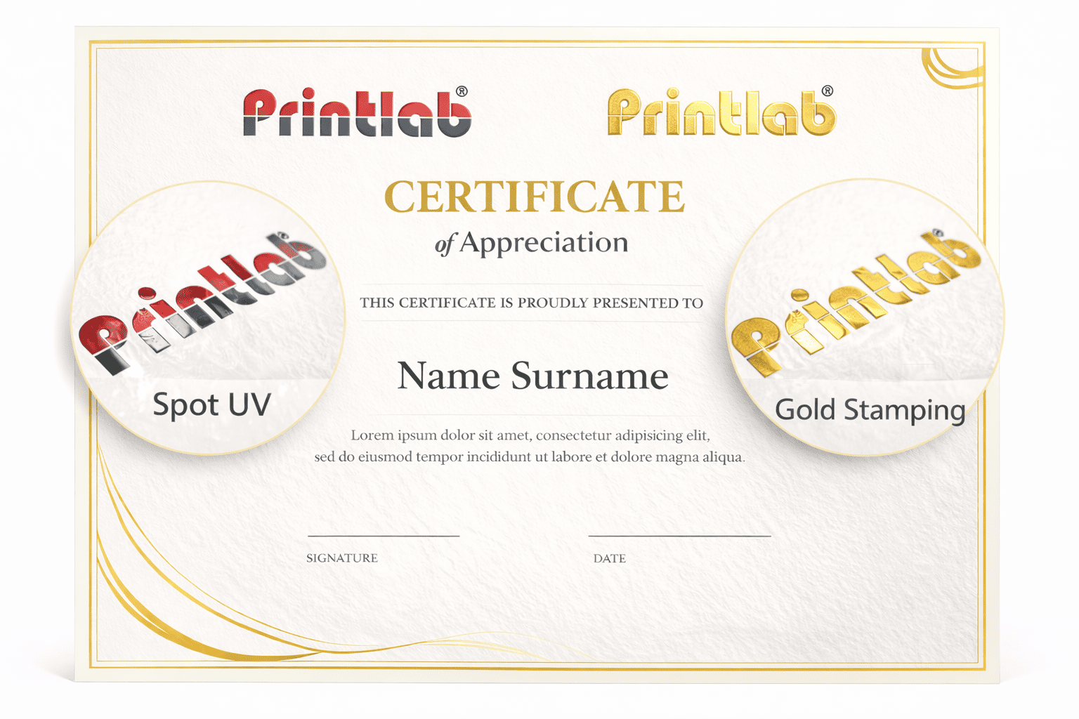 Spot UV + Gold Stamping (1 Side)