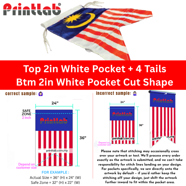 Top 2inch White Pocket + 4 Tails Btm 2inch White Pocket Cut Shape