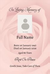 Memorial Wallet Card - 2 - Pink Rose - Portrait