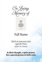 Memorial Wallet Card - 6 - Clouds and Primroses - Portrait