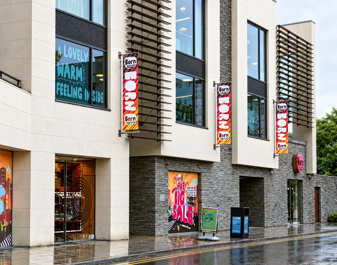 Born in Galway shopfront with bubblegum-textured 3D sign and window graphics by Print Ready
