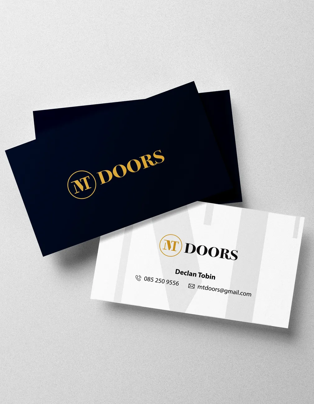 Black and white business cards printed for MT Doors