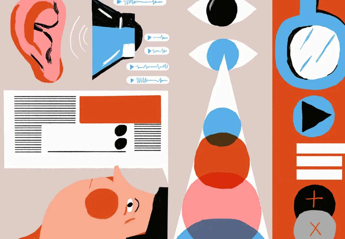 Collage of accessibility icons for hearing, vision and motor needs