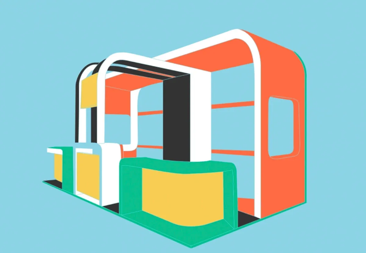 Colourful trade show booth layout illustration