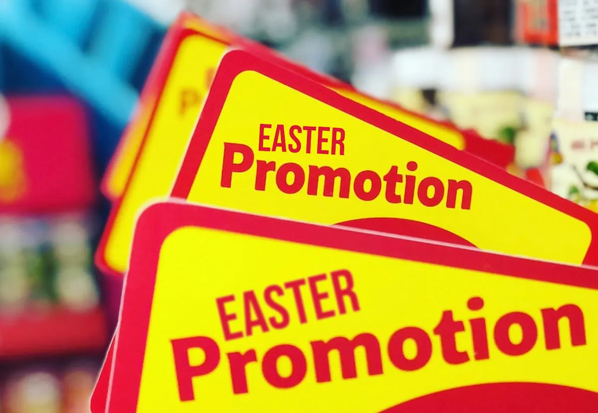 Easter promotion signs in a retail shop