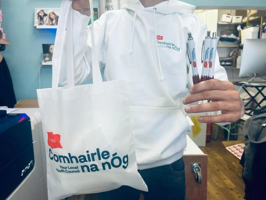 White cotton tote bag with red print for Comhairle na nOg Fingal - Print Ready