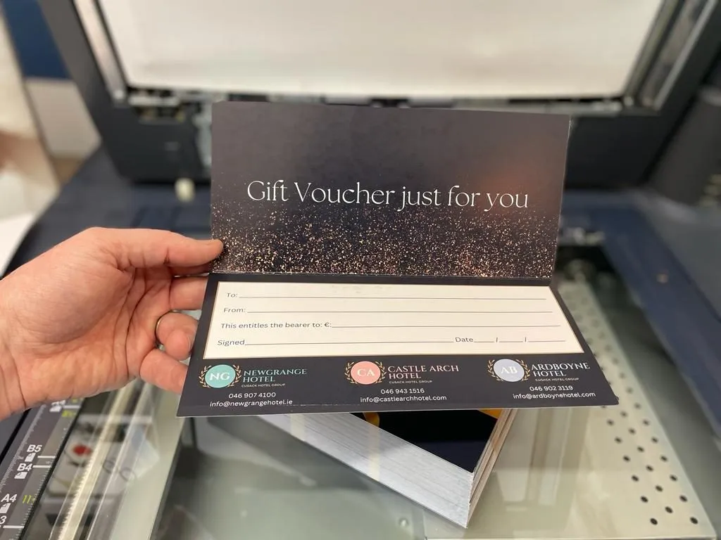 Folded DL gift voucher for the Cusack Hotel Group - Print Ready