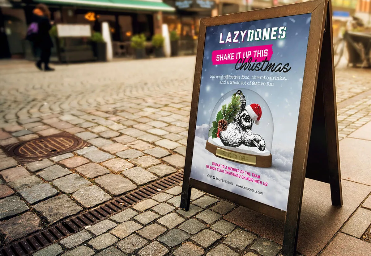 A-frame pavement sign printed for Christmas promotion