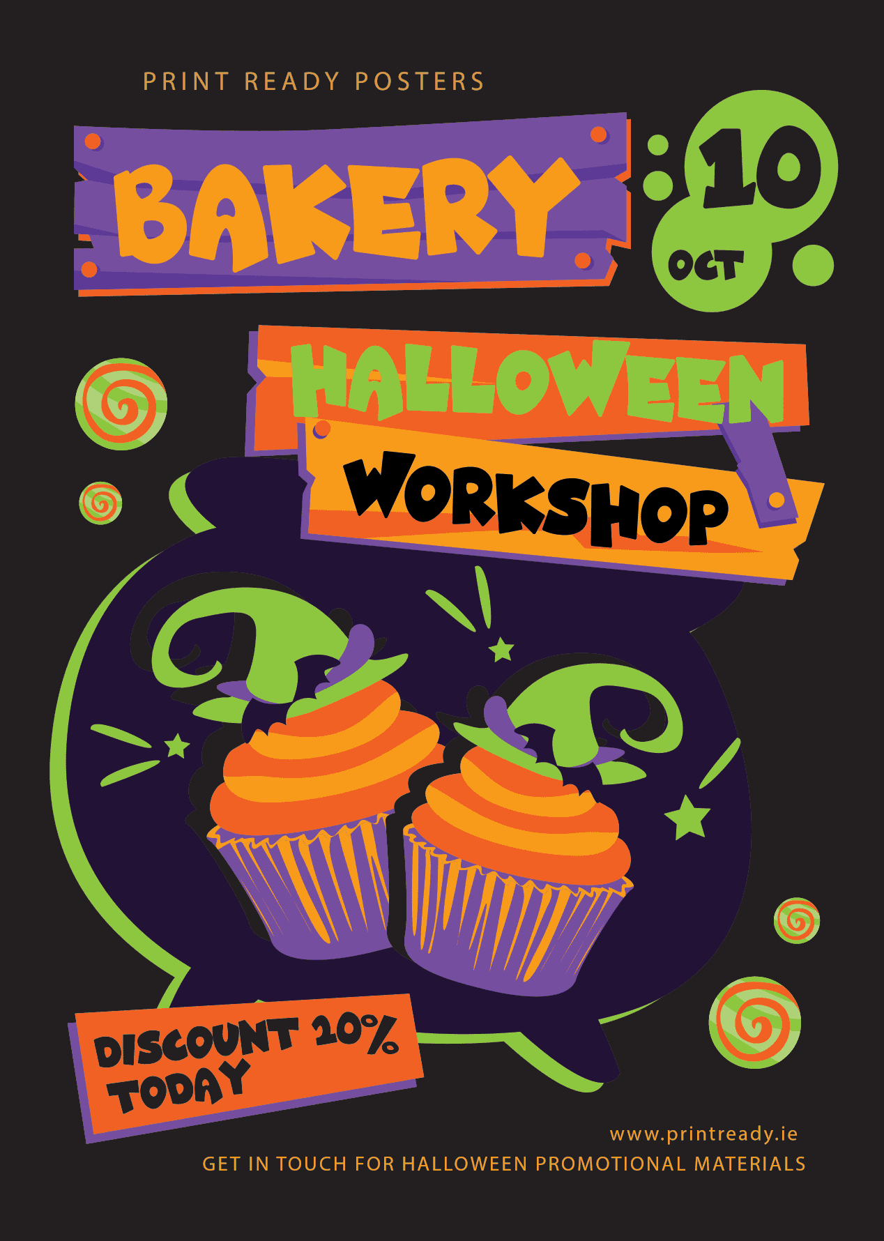 Print Ready sample Halloween workshop poster for a bakery