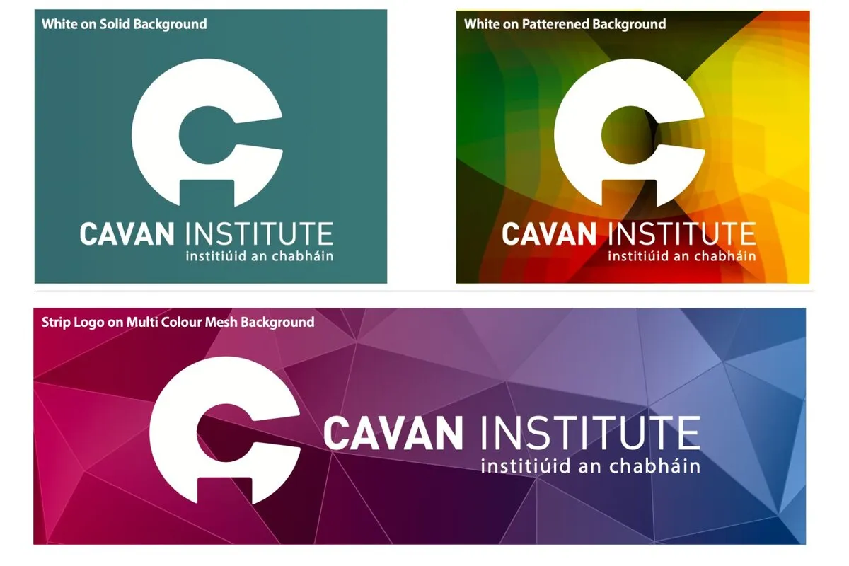 Cavan Institute logo usage on solid, patterned and mesh gradient backgrounds