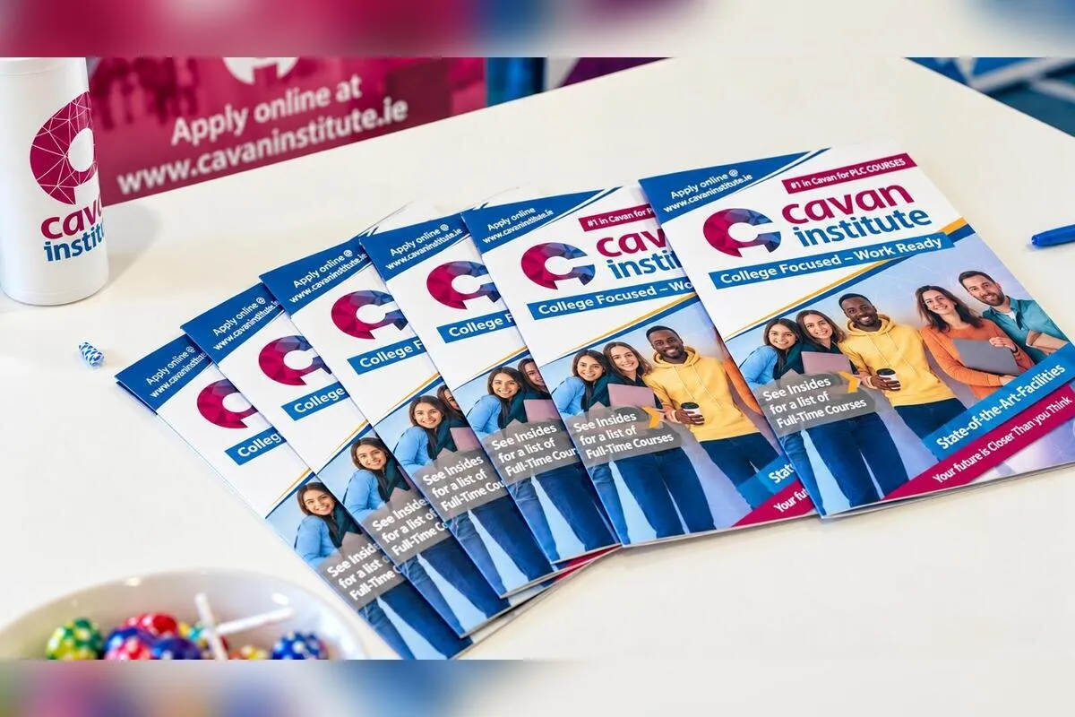 Cavan Institute prospectus brochures fanned out on a table, printed by Print Ready