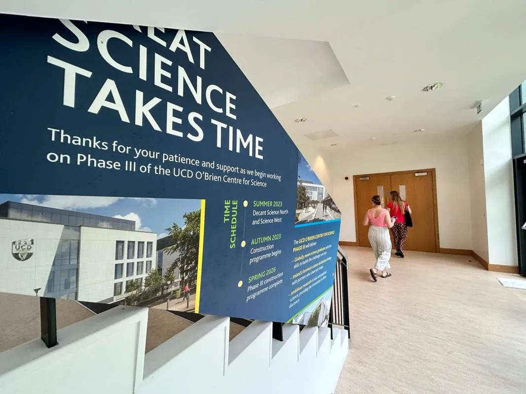 Corriboard staircase signage printed for the Science Centre at UCD - Print Ready